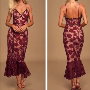 Lulu's Burgundy Alluring Dream Mesh Lace Dress, Size M (293)